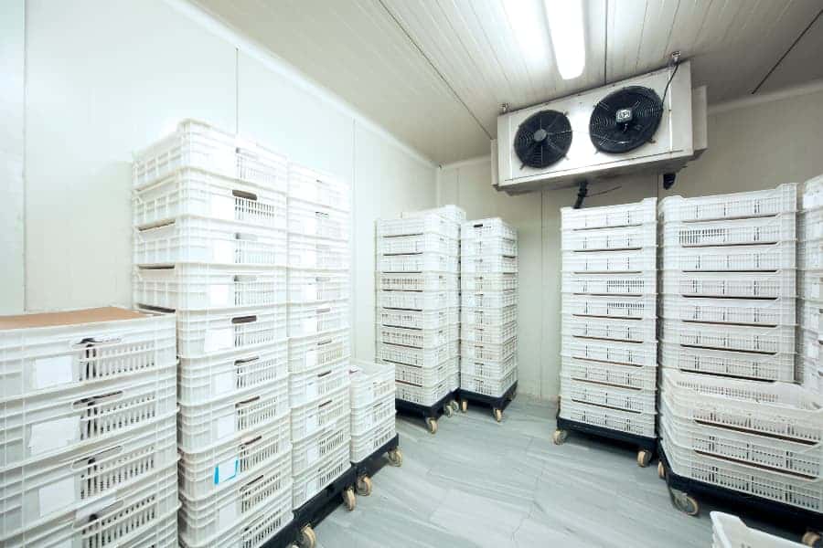 Walk-in cooler for catering company with moveable racks